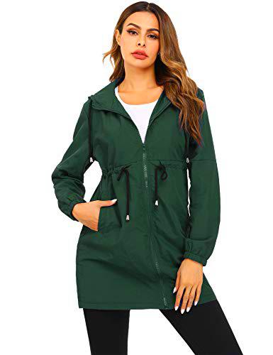Doaraha Abrigos Impermeables para Mujer Cortavientos Deportivo de Manga Larga con Capucha Ligero Chubasquero para Exteriores