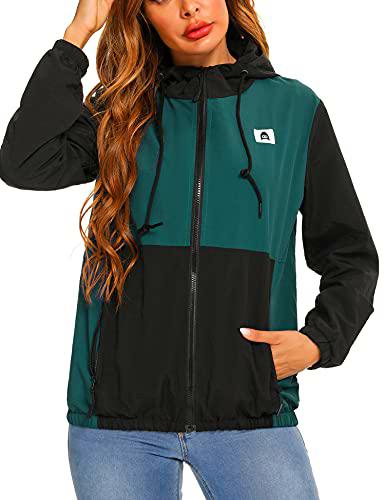 Doaraha Abrigos Impermeables para Mujer Ligero Cortavientos Deportivo de Manga Larga con Capucha Chubasquero Chaqueta Entretiempo para Primavera