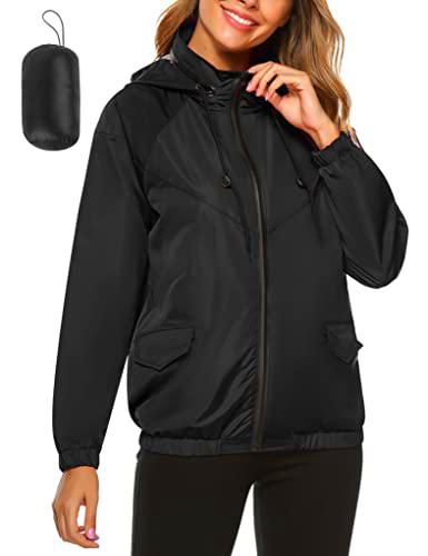 Sykooria Chaqueta Impermeable Cortavientos Mujer con Capucha Abrigos Impermeables Mujer Ligera con Cremallera Chubasquero Deportivo Mujer Traspirable Secado Rápido