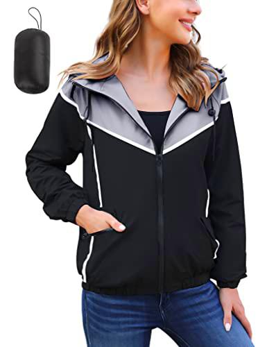 Sykooria Chaqueta Impermeable Cortavientos Mujer con Capucha Abrigos Impermeables Mujer Ligera con Cremallera Chubasquero Deportivo Mujer Traspirable Secado Rápido