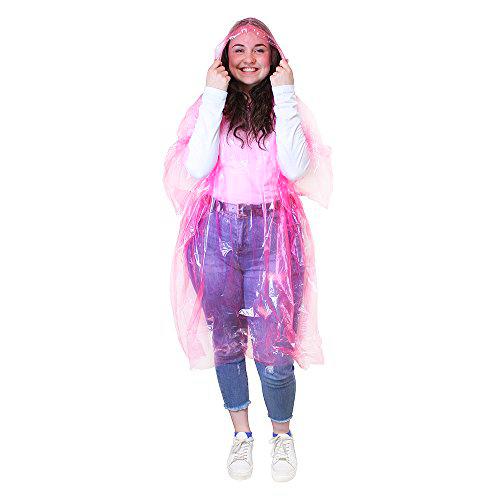 eBuyGB Pack de 5 Ponchos de Lluvia con Capucha, Color Rosa