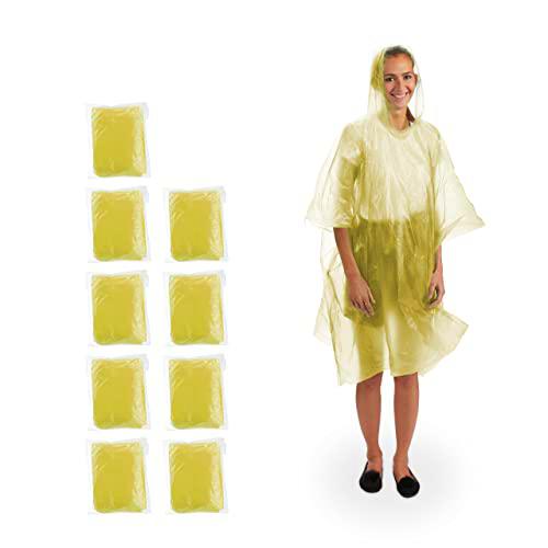 Relaxdays Set de 10 Chubasqueros, Capa Lluvia Capucha