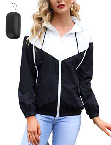 Sykooria Chaqueta Impermeable Cortavientos Mujer con Capucha Abrigos Impermeables Mujer Ligera con Cremallera Chubasquero Deportivo Mujer Traspirable Secado Rápido