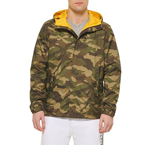 Tommy Hilfiger Men's Lightweight Breathable Waterproof Hooded Rain Jacket Chubasquero