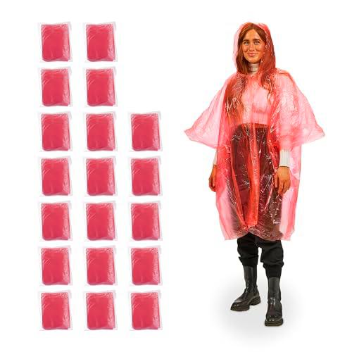 Relaxdays Pack 20 Chubasqueros Desechables, Ponchos de Lluvia con Capucha