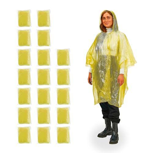 Relaxdays Pack 20 Chubasqueros Desechables, Ponchos Lluvia con Capucha